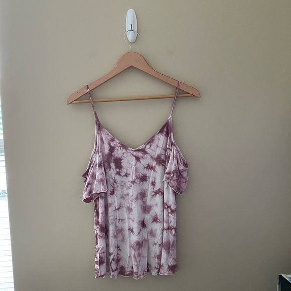 Women’s American Eagle Outfitters Pink Tie Dye Cold Shoulder Tank Top Size Large - Picture 3 of 6